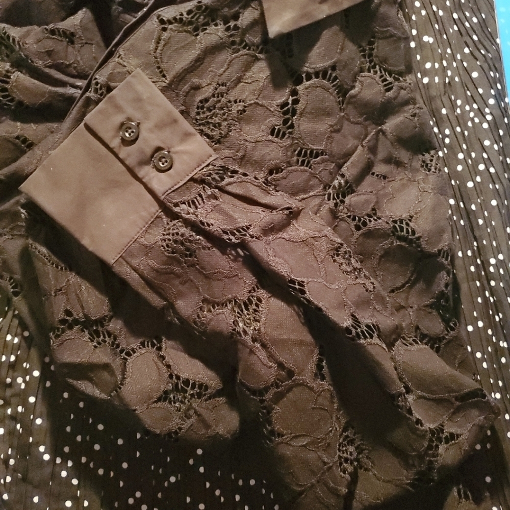 Marc New York Black Lace Button-Up Shirt / Size Med. Long Sleeve - Picture 10 of 16